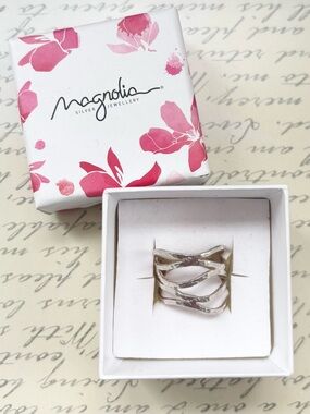 Magnolia Silver Jewellery Wide Multi Band Crossover Ring (Original Box) size 8